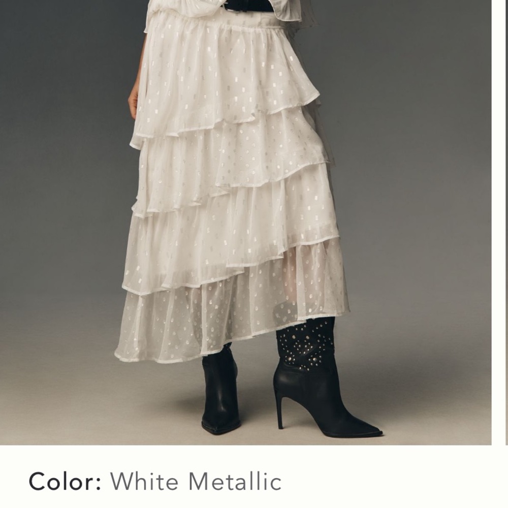 En Saison White Metallic Tiered Midi Skirt NWT Anthropologie
